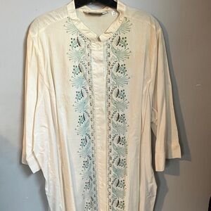 Embroidered Cream Women’s Shirt with Mint Accents